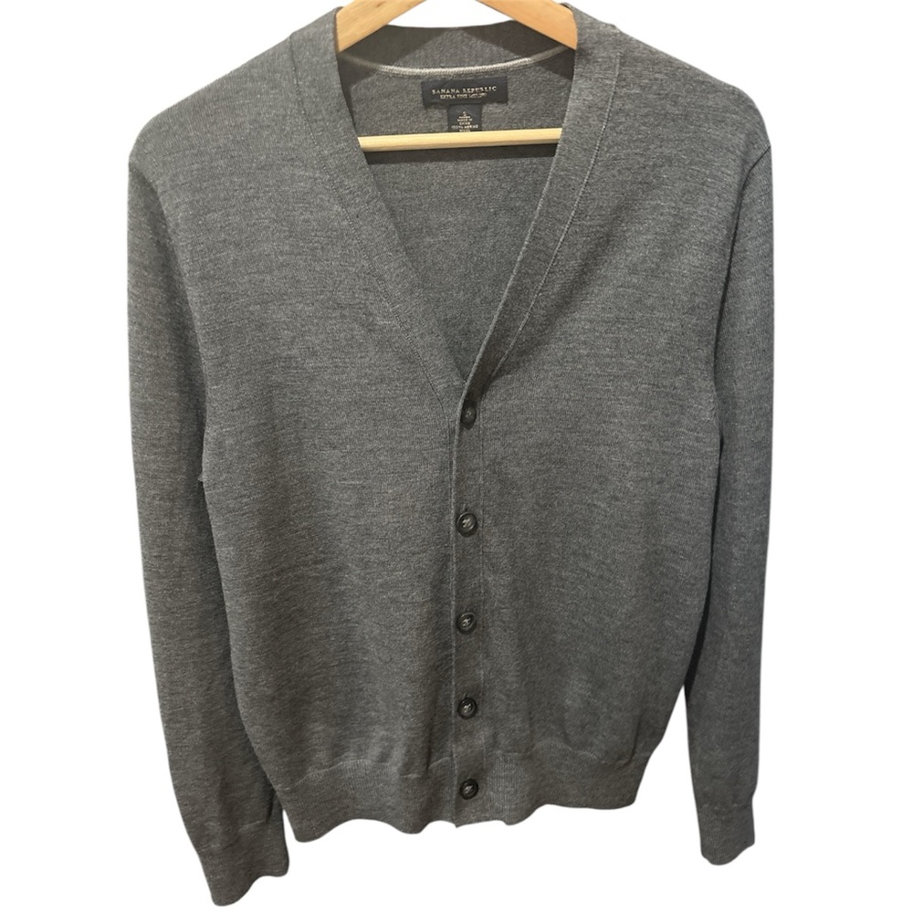 Banana Republic Men's Charcoal Merino Wool Cardigan Sweater